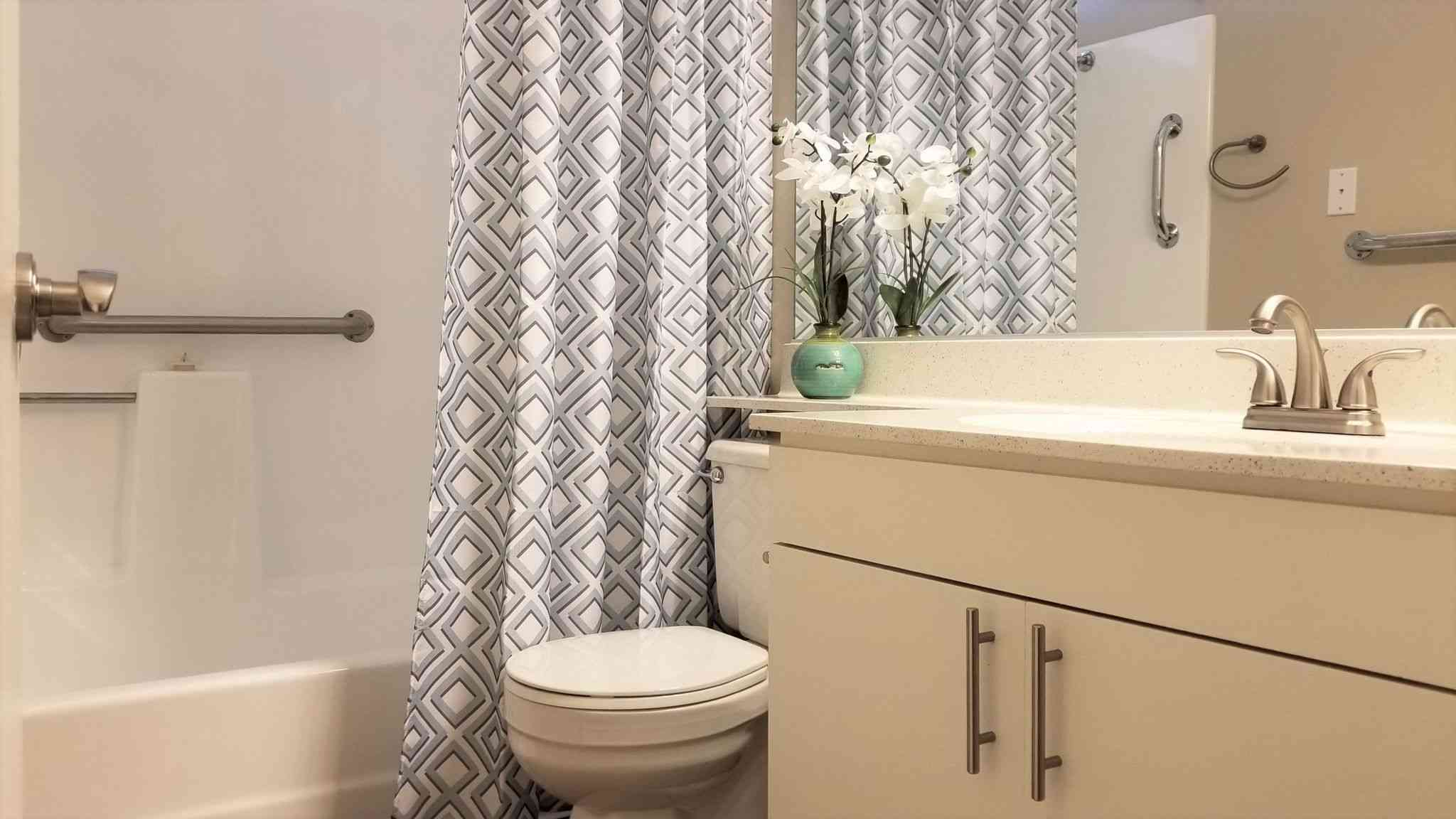 accessible bathroom with safety grab bars